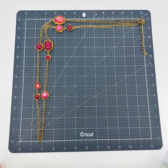 Chicos Necklace Pink Maroon Cabochon Stations Gold Tone 44" Everyday Jewelry - Picture 4 of 8